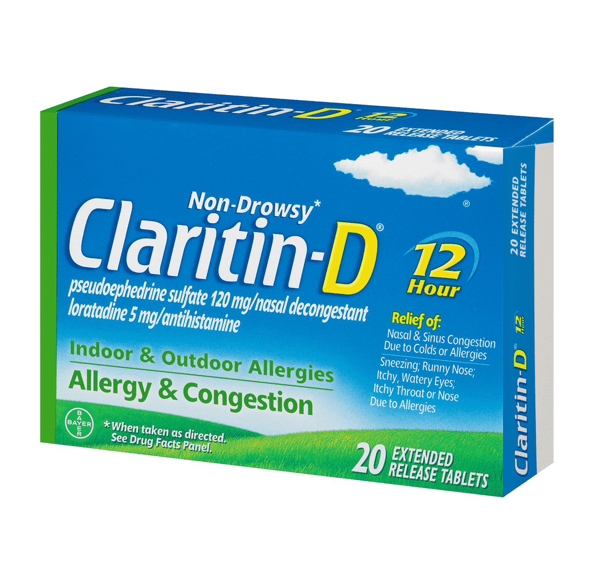 angled view of Claritin-D 12 hour tablets package